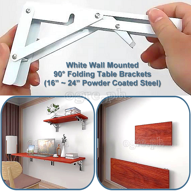 FTB-01PC High Quality 90° Folding Table Brackets 1 Pair Heavy Load Bearing (16”~24” Powder Coated Steel)