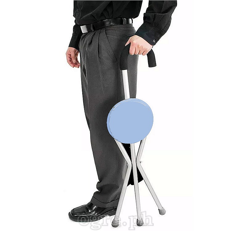 SQ-3282R 2 in 1 Folding Aluminum Tripod Cane with Round Seat (1.2mm Thick Tubing)