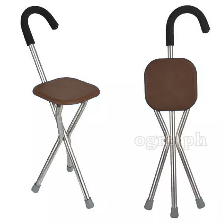 SQ-3282S 2 in 1 Folding Aluminum Tripod Cane with Square Seat (1.2mm Thick Tubing)