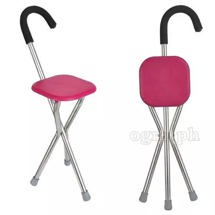 SQ-3282S 2 in 1 Folding Aluminum Tripod Cane with Square Seat (1.2mm Thick Tubing)