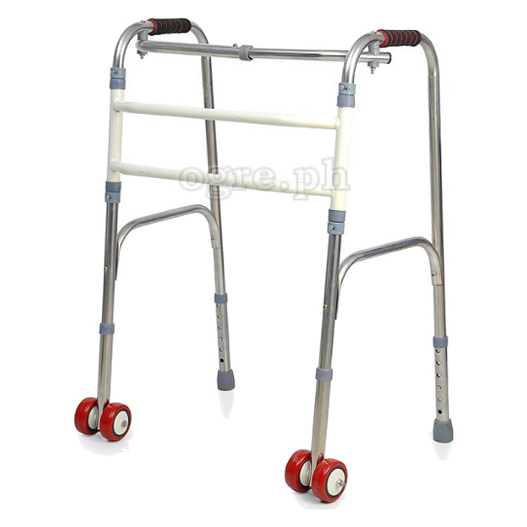 TB-293397 Stainless Steel Adult Walker with Dual Cross Braces and Front Wheels