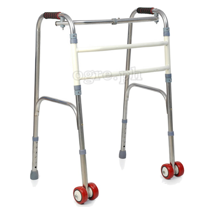 TB-293397 Stainless Steel Adult Walker with Dual Cross Braces and Front Wheels