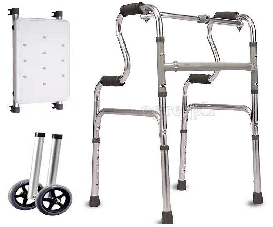 TB-297392 Aluminum Adult Walker with Removable Seat, 4 Fixed Legs, and 2 Front Legs with 5-inch Wheels