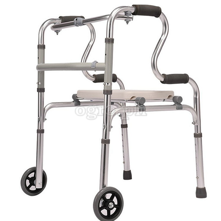 TB-297392 Aluminum Adult Walker with Removable Seat, 4 Fixed Legs, and 2 Front Legs with 5-inch Wheels