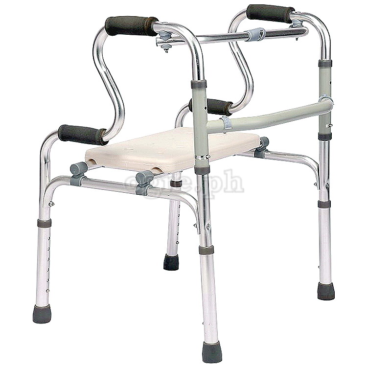 TB-297392 Aluminum Adult Walker with Removable Seat, 4 Fixed Legs, and 2 Front Legs with 5-inch Wheels