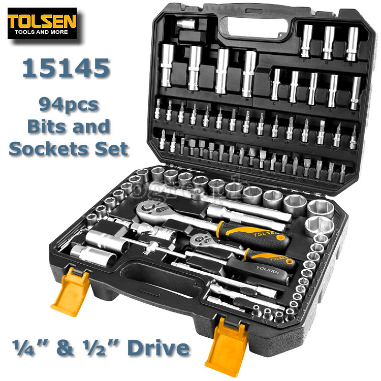 15145 94pcs ¼” & ½” Drive Industrial Sockets and Bits Set