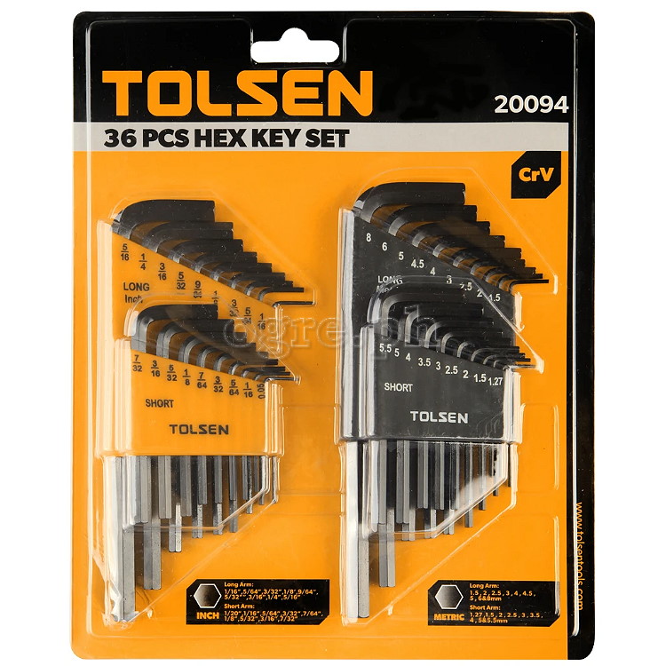 20094 36Pcs Inch & Metric Hex Key Set