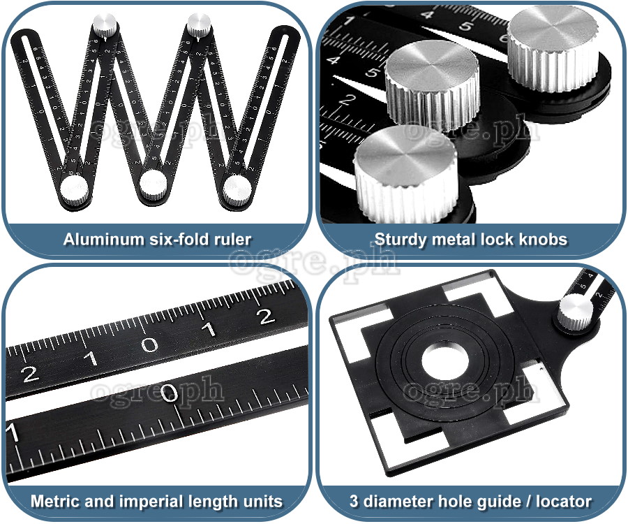 41045 Six Fold Multi Angle Ruler and Drill Hole Locator