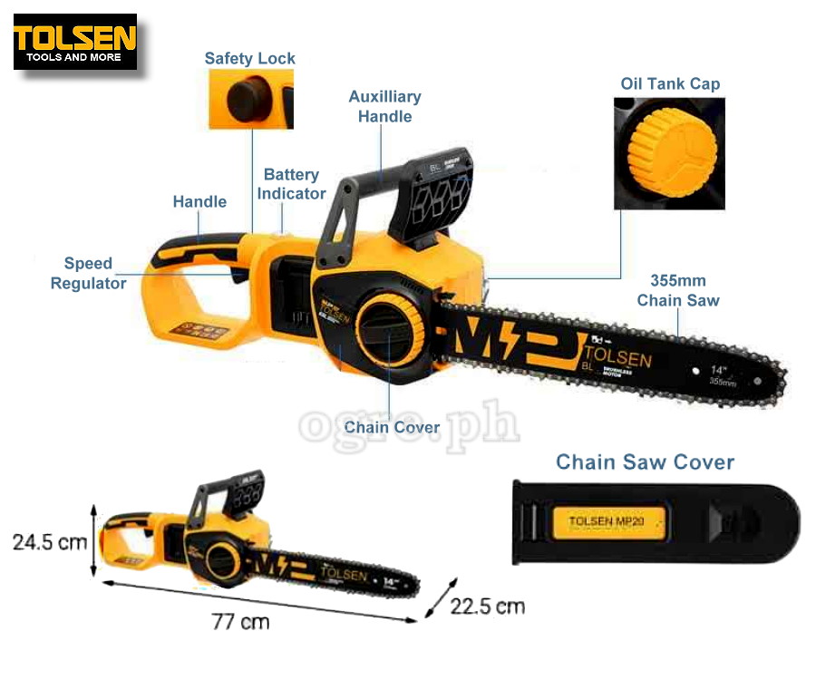 20v Cordless 355mm Brushless Chain Saw (Battery and Charger NOT INCLUDED)