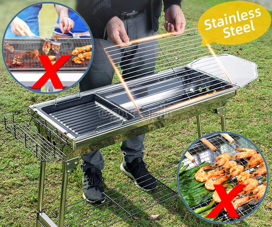 HF-JW001 Foldable Stainless Steel Barbecue Grill (Deluxe Full Set Edition with Storage Bag)