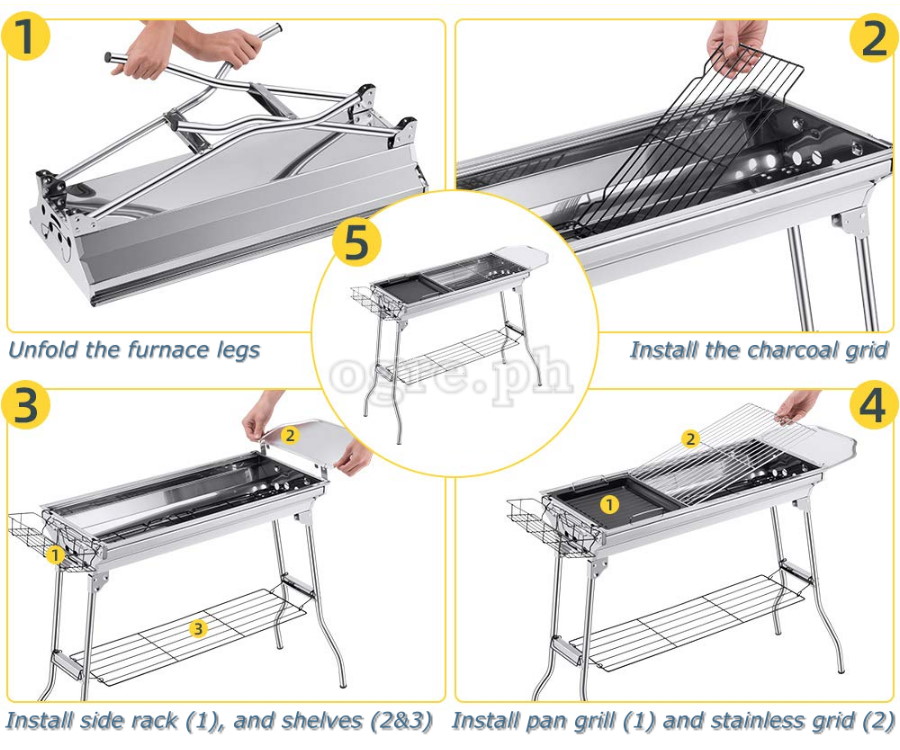 HF-JW001 Foldable Stainless Steel Barbecue Grill (Deluxe Full Set Edition with Storage Bag)