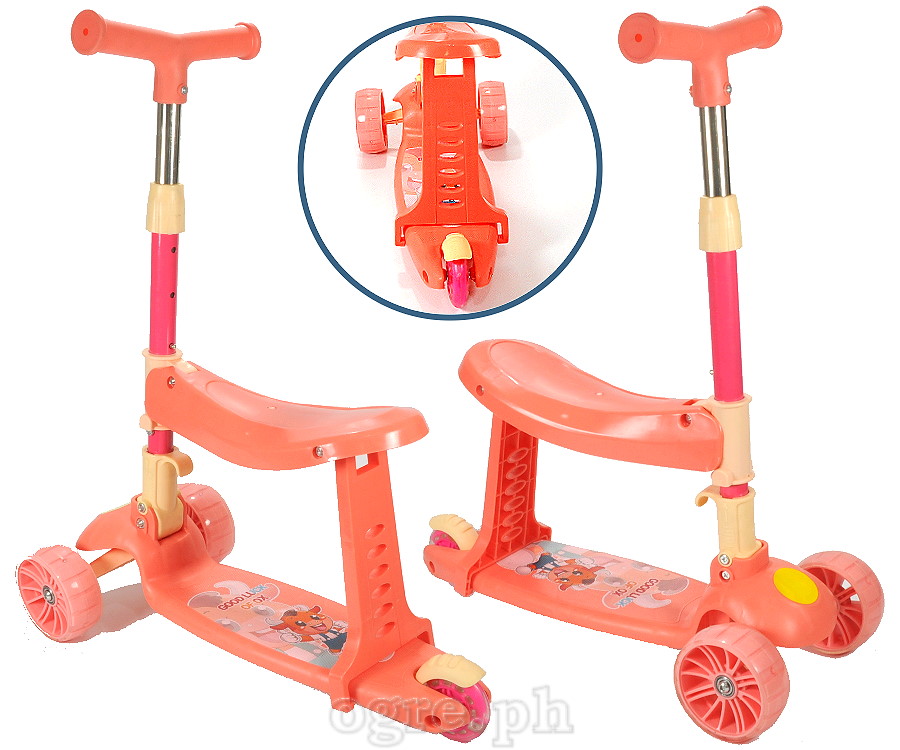 KF3KSS01 Kids Foldable 2-in-1 3-wheeled Kick Scooter with Seat