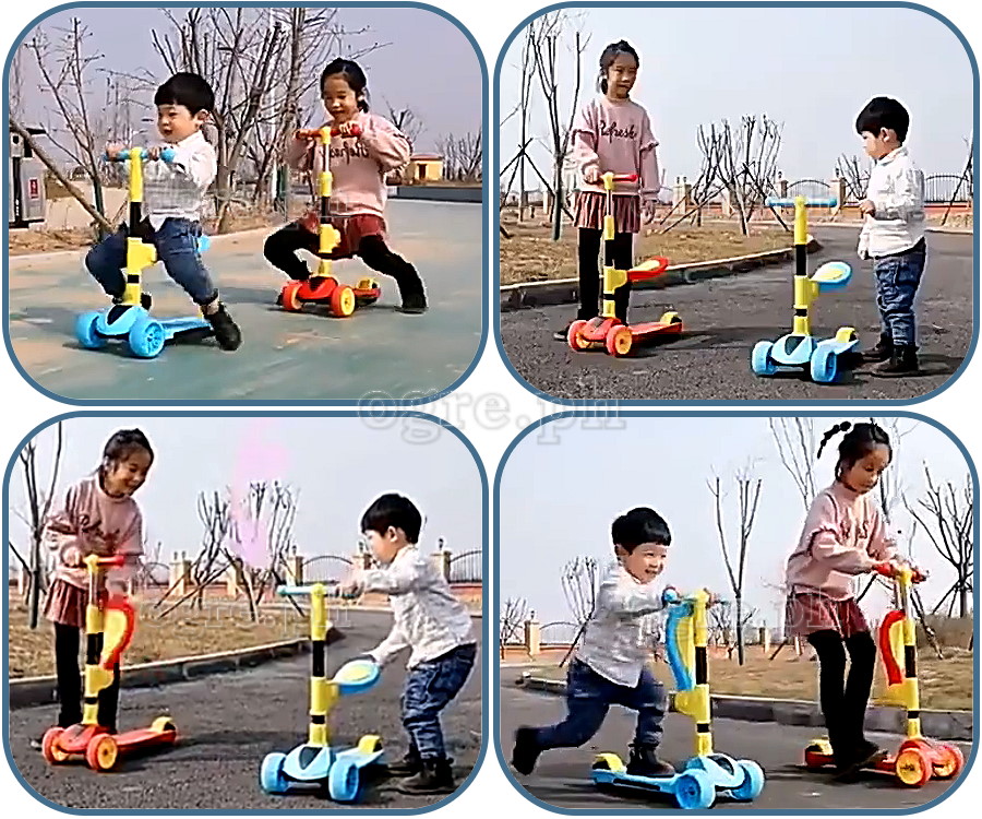 KF3KSS01 Kids Foldable 2-in-1 3-wheeled Kick Scooter with Seat