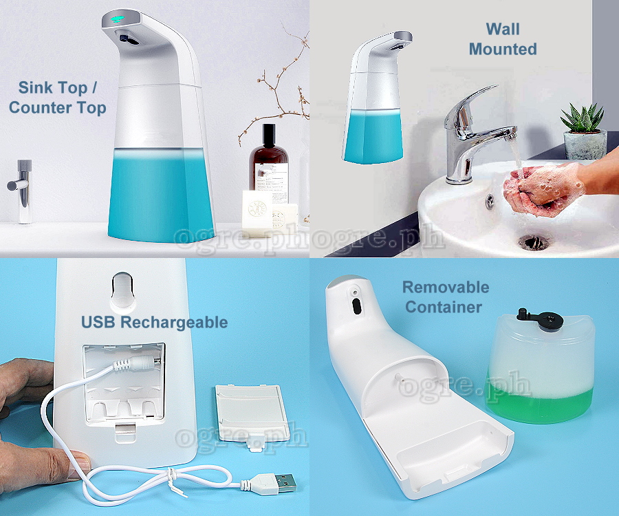 YX-CTWM3FC Automatic Foam Soap Dispenser 300mL Counter Top / Wall Mount USB Rechargeable