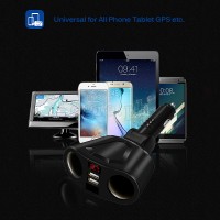 2097433 3-Position Adjustable Dual Socket/Dual USB Port Car Charger Adapter (Black)