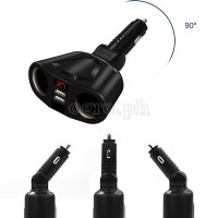 2097433 3-Position Adjustable Dual Socket/Dual USB Port Car Charger Adapter (Black)