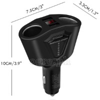 CCA-2LS2UP Dual Socket/Dual USB Port Car Charger Adapter (Black)