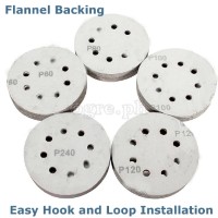 ROSD-100A Pack of 100pcs Assorted Grit Aluminum Oxide 8-Hole Sanding Discs 125mm (5”)