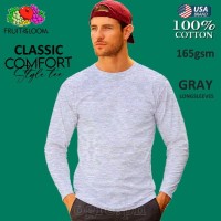 CLS-165H Heather Gray Classic Comfort Style Long Sleeves Tee 165gsm 100% Cotton