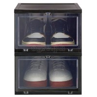 HT-2003-B Premium Quality Drop Front Shoe Box Black Body / Clear Front