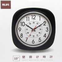 34746BK-JL 10-inch Sweep Movement Semi-Square Wall Clock with 24-Hour Markers