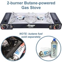 BDZ-155S Portable 2-Burner Butane Gas Stove with Griddle Plate and Hard Case