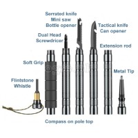 DFT-N1 Multi-function Aluminum Alloy Tactical Trekking Pole / Survival Kit (106cm / 41.5”)