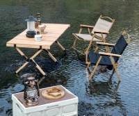LY-023-L Aluminum Folding Chair with Arm Rest and Wood Grain Frame (Large 54x54x78cm)