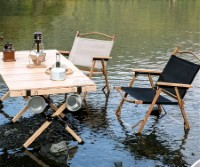 LY-023-S Aluminum Folding Chair with Arm Rest and Wood Grain Frame (Small 52x43x62cm)
