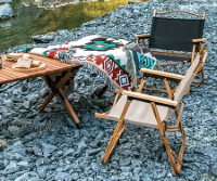 LY-023-S Aluminum Folding Chair with Arm Rest and Wood Grain Frame (Small 52x43x62cm)