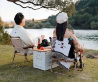 LY-023-S Aluminum Folding Chair with Arm Rest and Wood Grain Frame (Small 52x43x62cm)