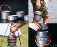 NH18T018-G 4-pc Outdoor Cookware Set (with 6pcs Kitchen Utensils (Upgraded Version)