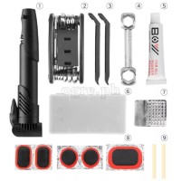 GJ9816 Portable Bike Tire Repair Kit with 16-in-1 Folding Tools Set and Mini Air Pump