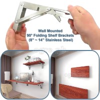 FSB-01SS Premium Quality 90° Folding Shelf Brackets 1 Pair Heavy Load Bearing (8”~14” 304 Stainless Steel)