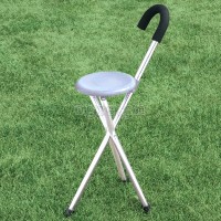 SQ-3282R 2 in 1 Folding Aluminum Tripod Cane with Round Seat (1.2mm Thick Tubing)