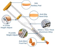 TB-2208Y Heavy Duty Adjustable Aluminum Alloy Medical Axillary Crutches 1 Pair (0.8mm Thick Tubing)