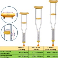 TB-2208Y Heavy Duty Adjustable Aluminum Alloy Medical Axillary Crutches 1 Pair (0.8mm Thick Tubing)