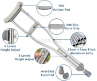 TB-2210G Heavy Duty Adjustable Aluminum Alloy Medical Axillary Crutches 1 Pair (1.0mm Thick Tubing)