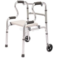 TB-297392 Aluminum Adult Walker with Removable Seat, 4 Fixed Legs, and 2 Front Legs with 5-inch Wheels